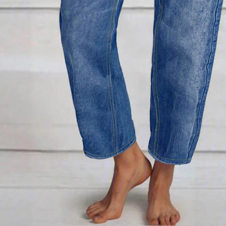 Women High-Waisted Cropped Jeans with Wide Straight-Leg Fit Amarae