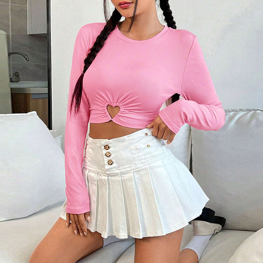 Femme à manches longues cropped avec encolure en cœur et drapé élégant Chic & Stil