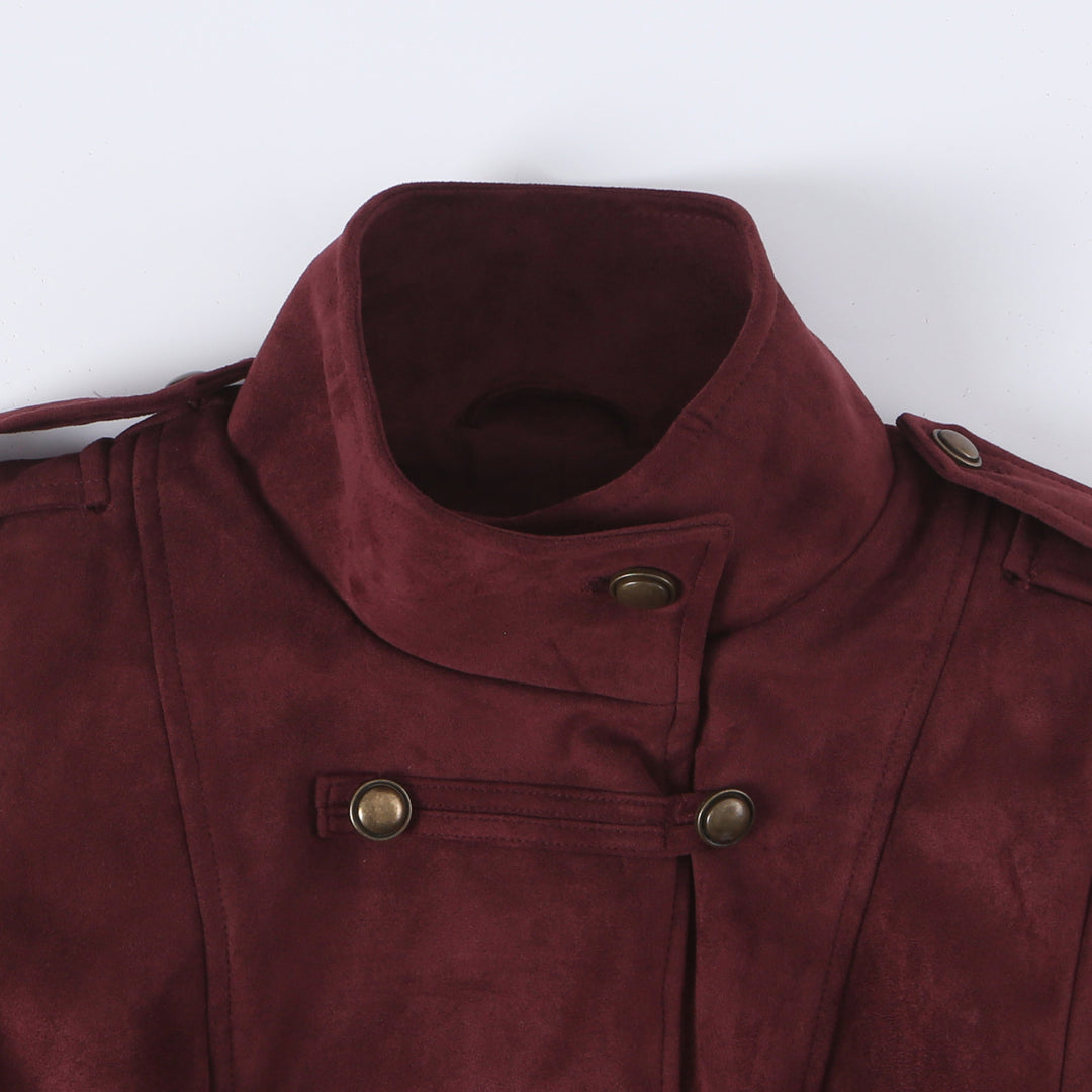 Ladies tailored parade jacket made of velvet imitation with high button placket and shoulder patches Amarae