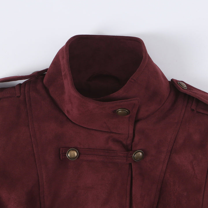 Ladies tailored parade jacket made of velvet imitation with high button placket and shoulder patches Amarae