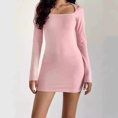 Fitted mini dress for women with square neckline and long sleeves Amarae