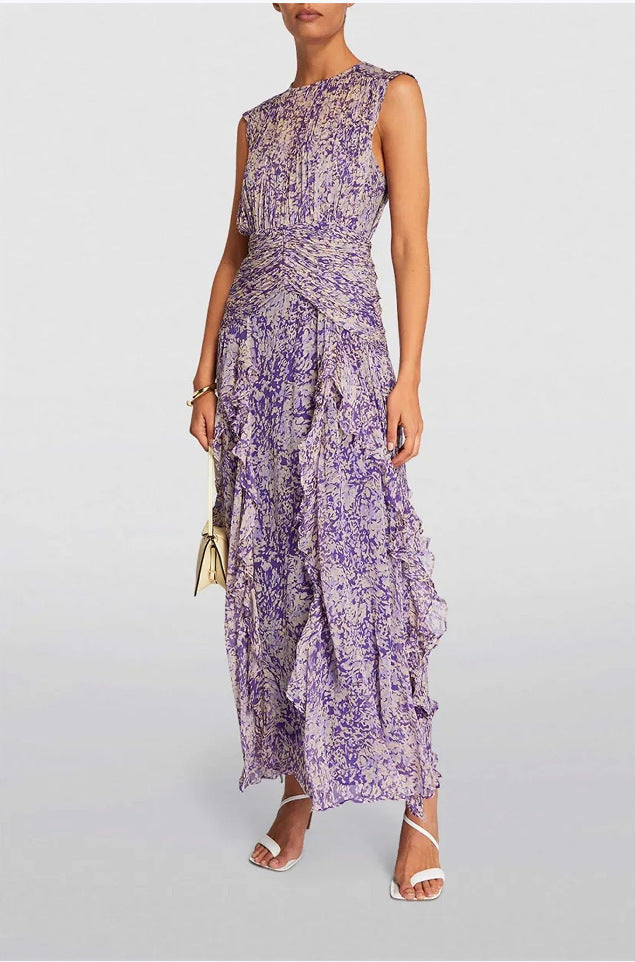 Women's Maxi Dress with Flowing Cut and Ruffle Details Lune London