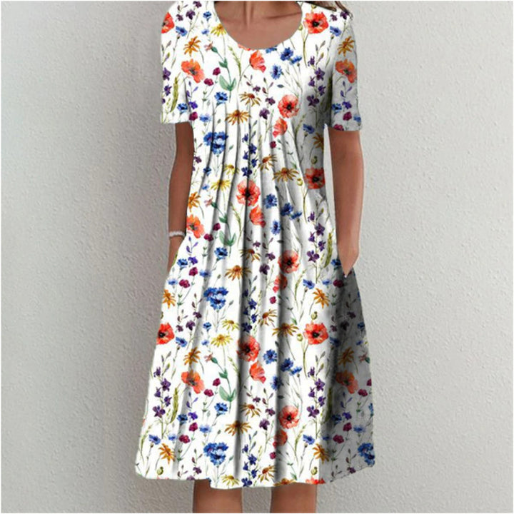 Lune London Pleated Design Floral Midi Dress for Women