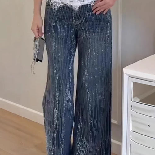 Jean large à paillettes pour femmes avec texture élégante Chic & Stil