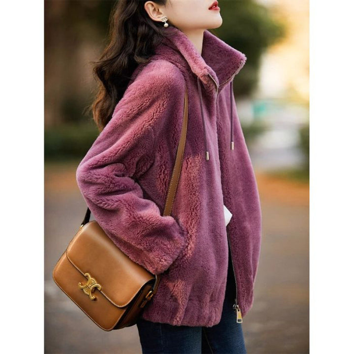 Women's plush jacket with high collar and side zipper Chic & Stil