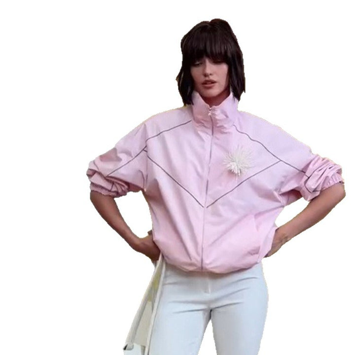 Women’s short bomber-style jacket with sculptural seam design and high stand-up collar Amarae