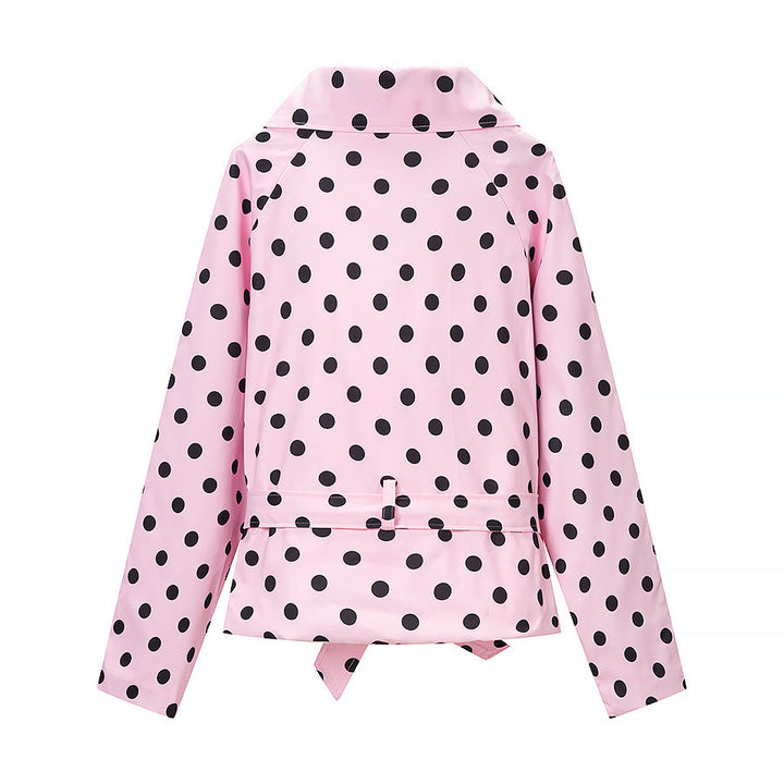 Women's short trench coat in polka dot pattern, double-breasted with belted waist Amarae
