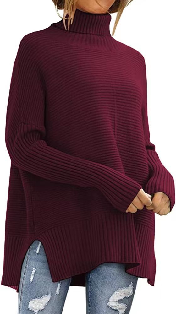 Pull Turtleneck Large Femme avec Structure à Côtes Fines et Coupe Asymétrique Chic & Stil