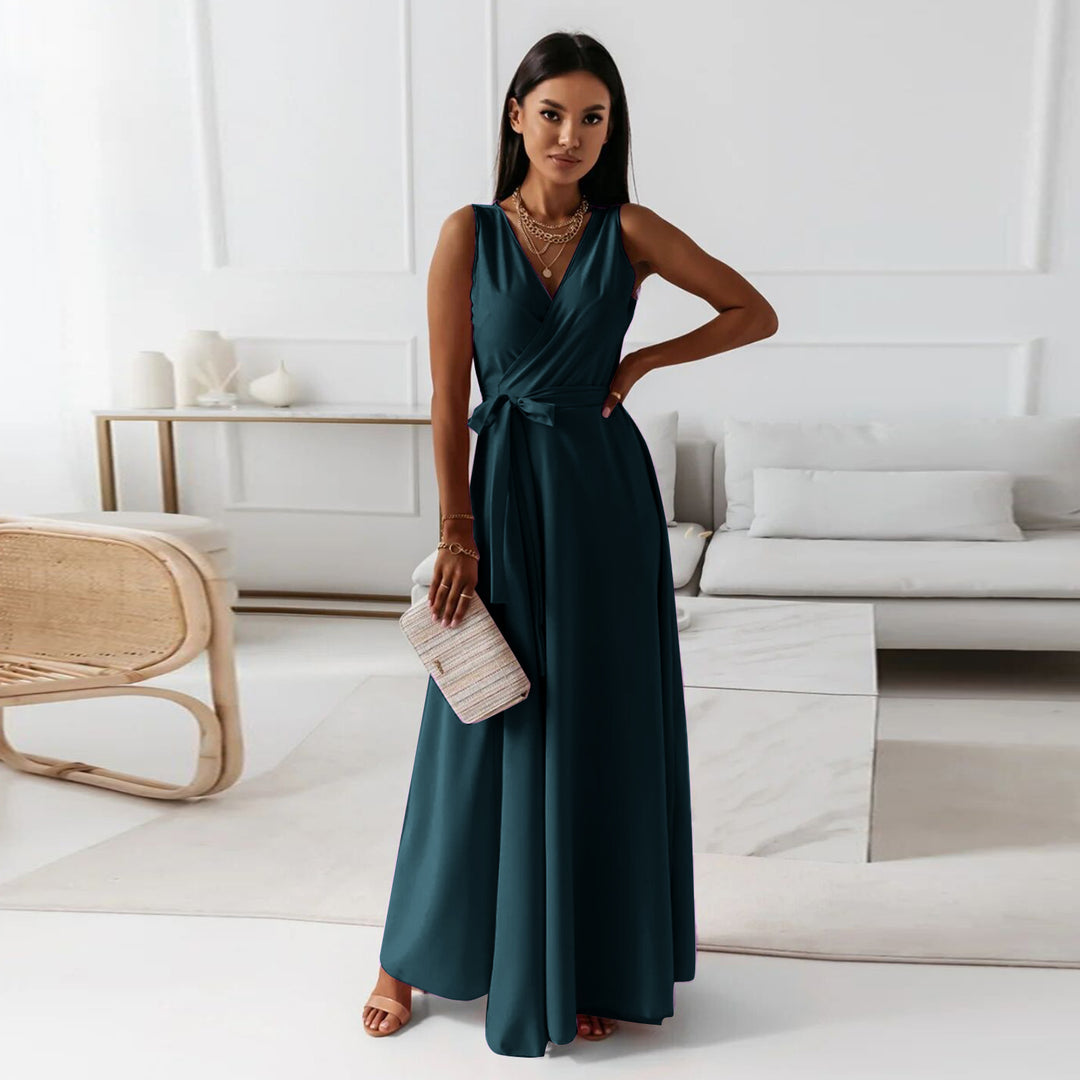 Maxi wrap dress for women with deep V-neck and flowy cut Lune London