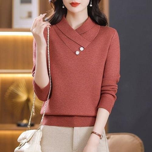 Pull en maille élégant pour femmes avec un chic col en V et des détails de boutons décoratifs Chic & Stil