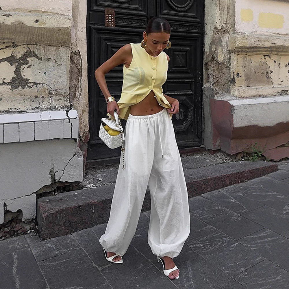 Women Lightweight Balloon Pants with Elastic Waistband, Drawstring & Ruched Ankle Cuff Amarae