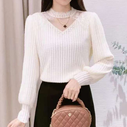 Haut en maille élégant pour femmes avec inserts transparents et détails à côtes fines Chic & Stil