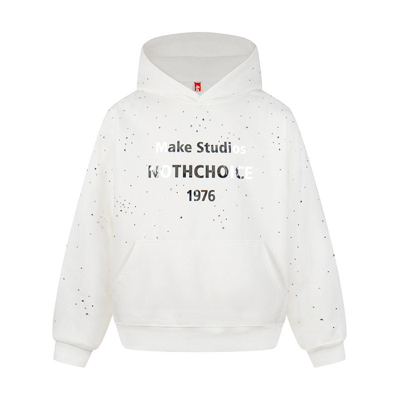 Women’s hoodie with statement print, metallic lettering and paint splatter look Amarae