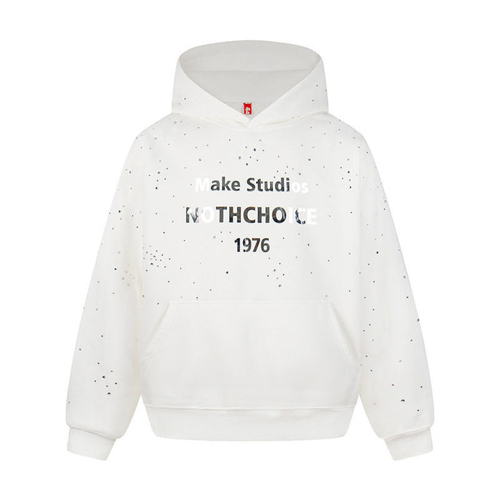 Women’s hoodie with statement print, metallic lettering and paint splatter look Amarae