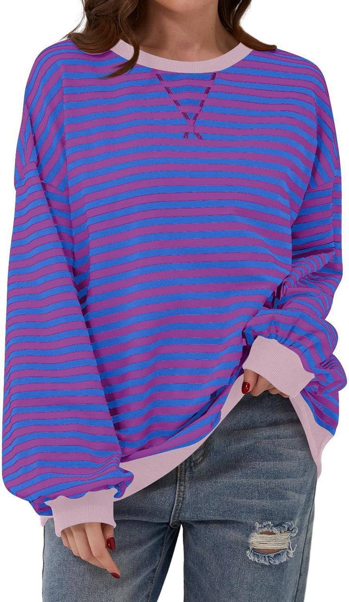 Casual striped sweater for women with flared sleeves and contrasting edges Lune London