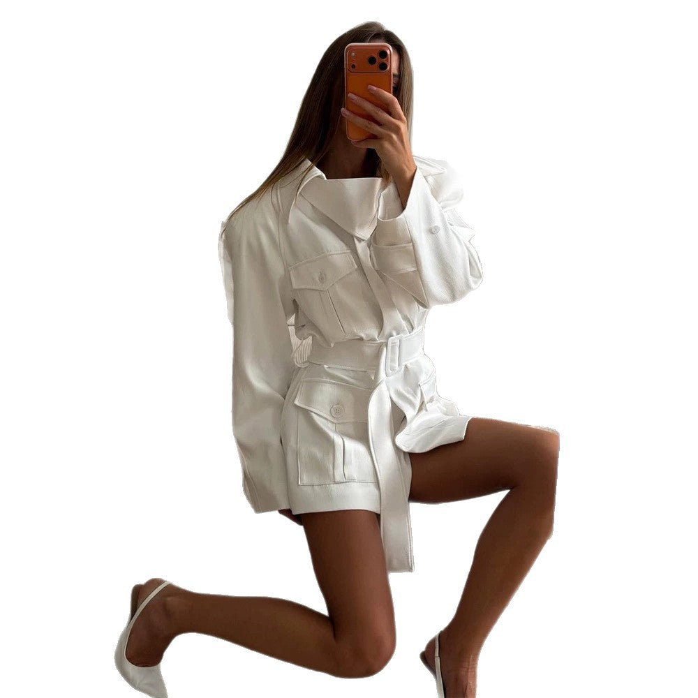 Women’s Short Blouse Dress with Waist Belt and Flap Pockets Amarae