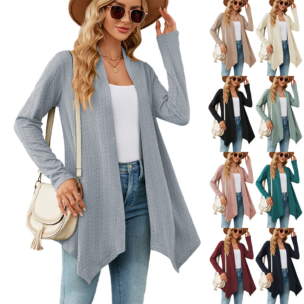 Ladies knitted vest with structured waffle pattern and open front Lune London