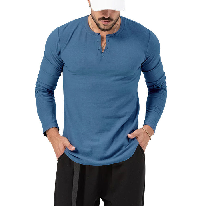Men's Long Sleeve Henley Shirt in High Quality Cotton Blend with Stylish Button Details Lune London