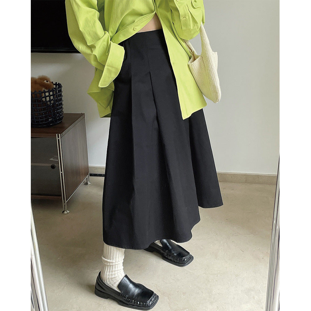 Women's Wide Midi Skirt with High Waist, Box Pleats and A-Line Silhouette Amarae