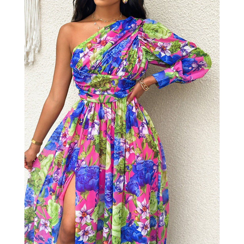 One-shoulder floral print maxi dress Lune London