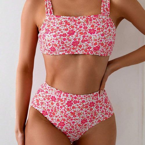 Amarae | Women's High Waisted Bikini Set with Floral Patterns and Wide Straps