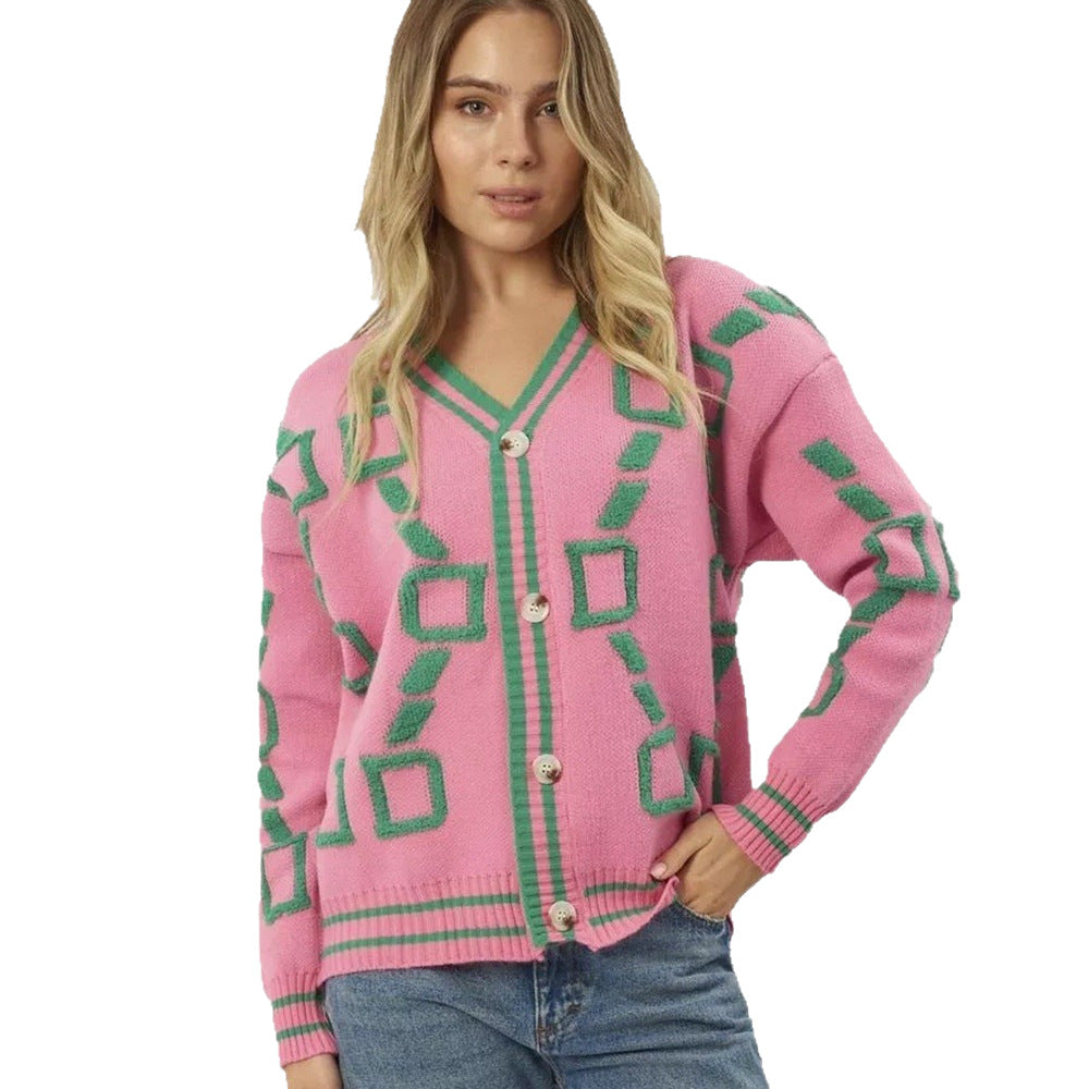 Cardigan féminin élégant avec motif géométrique et patte de boutonnage Chic & Stil