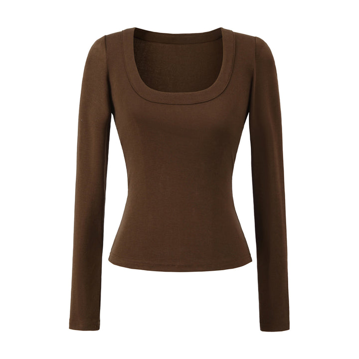 Women’s long sleeve top with deep round neckline Lune London
