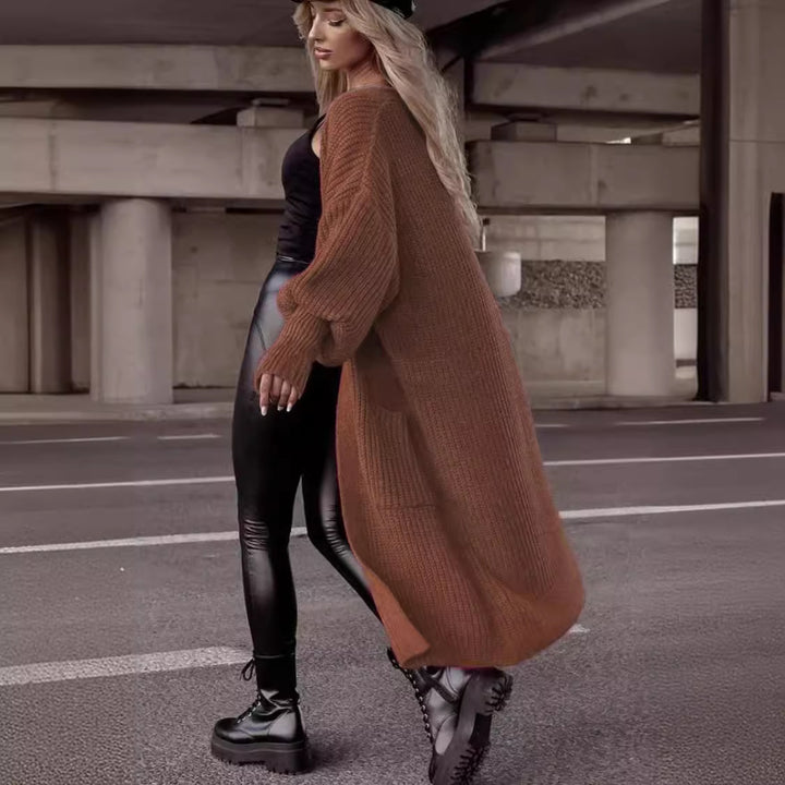 Oversized chunky knit coat for women in a casual style with deep pockets Lune London