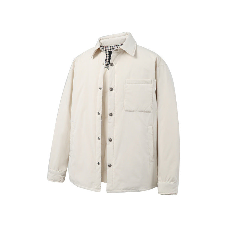 Unisex Boxy padded shirt jacket with snap buttons, chest pocket and thermal lining Amarae
