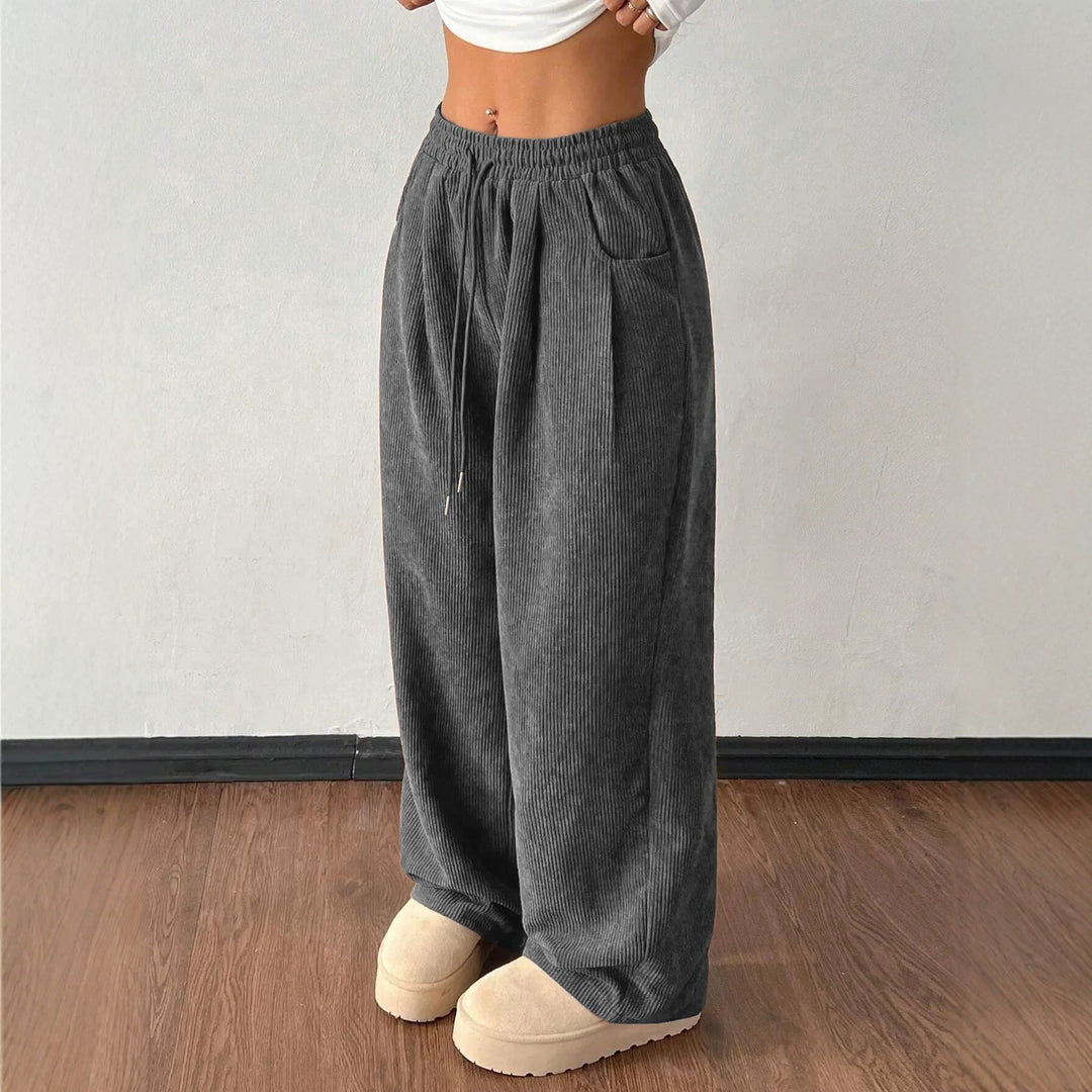 Ladies cord pants with wide leg, elastic waistband and drawstring Amarae