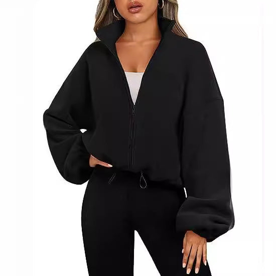 Casual zip fleece sweater for women with high collar Amarae