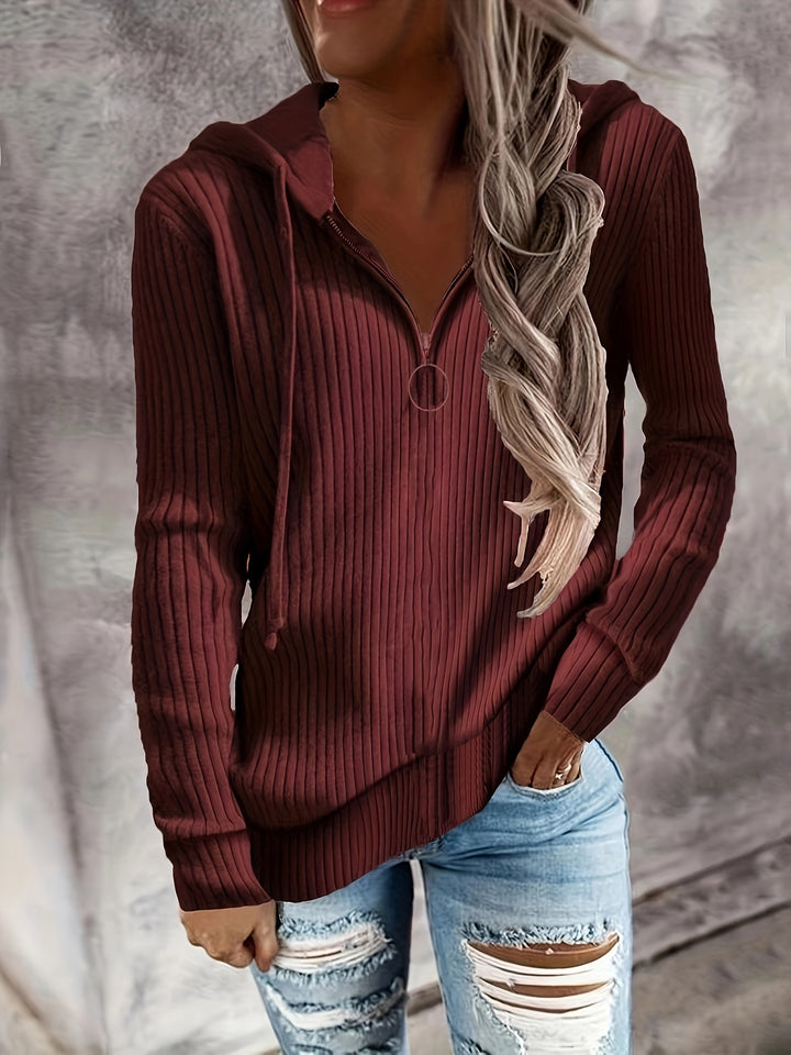 Casual zip-up hooded sweatshirt for women with textured ribbed pattern Lune London