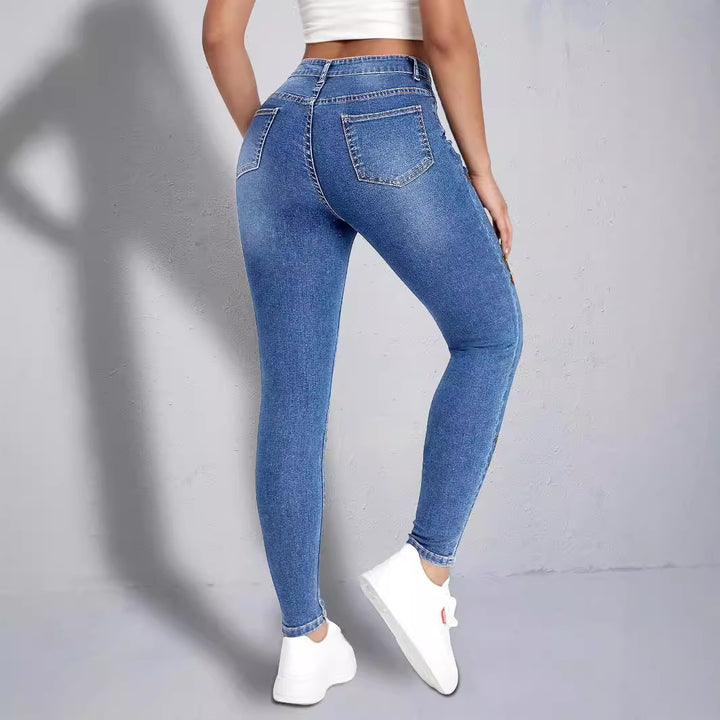 Women slim-fit high-waist jeans leggings with colorful butterfly print Amarae