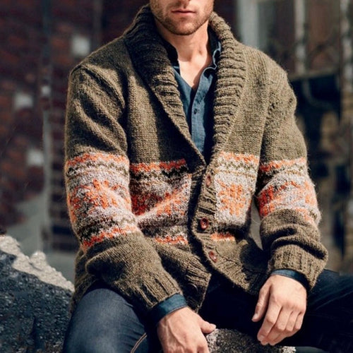 Men's knitted jacket with high collar and colorful pattern Amarae