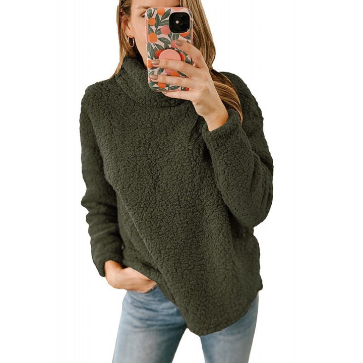 Women's Cozy Oversized Teddy Sweater with Stand-Up Collar and Curved Hem Amarae