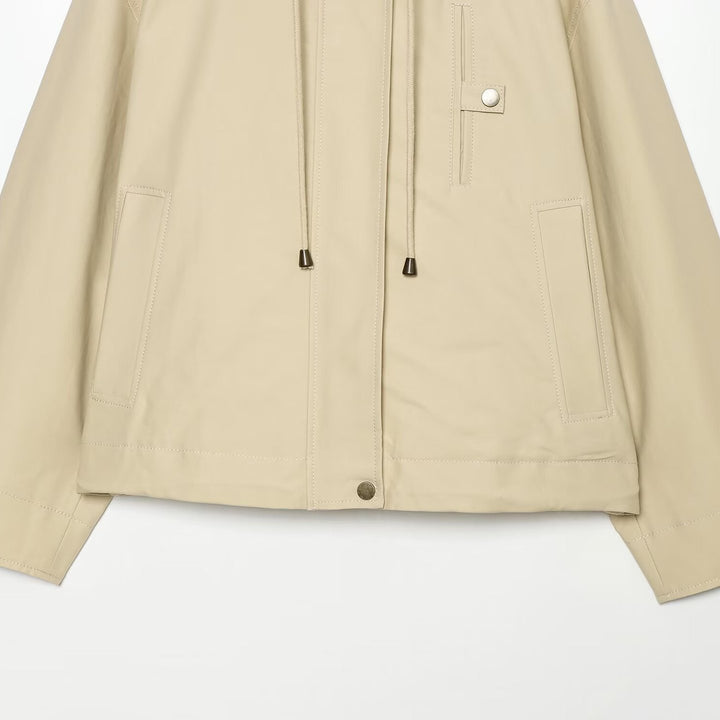Women's Short Hooded Jacket with Drawstring, Concealed Snap Placket and Patch Pockets Amarae