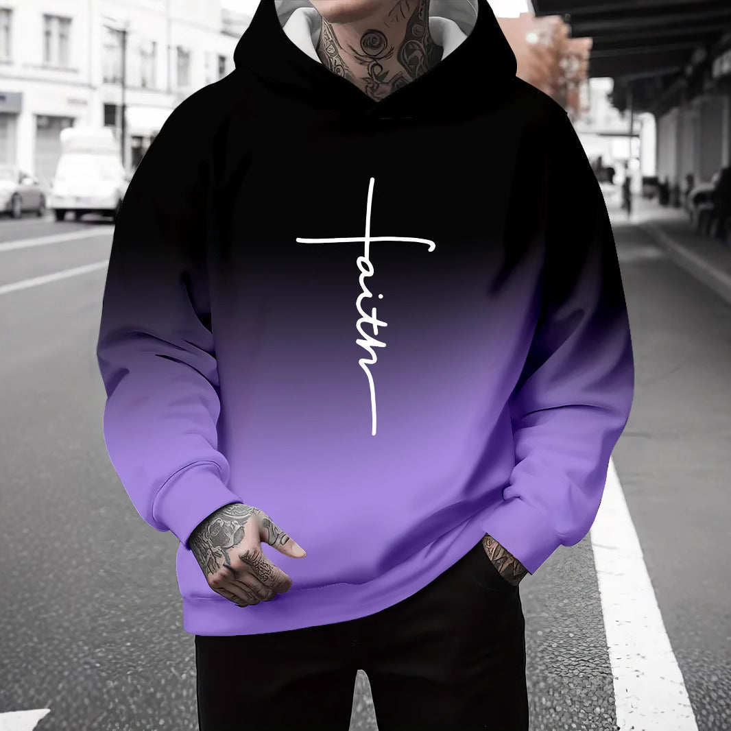 Men's hoodie with a subtle gradient of colors and an inspiring inscription Amarae