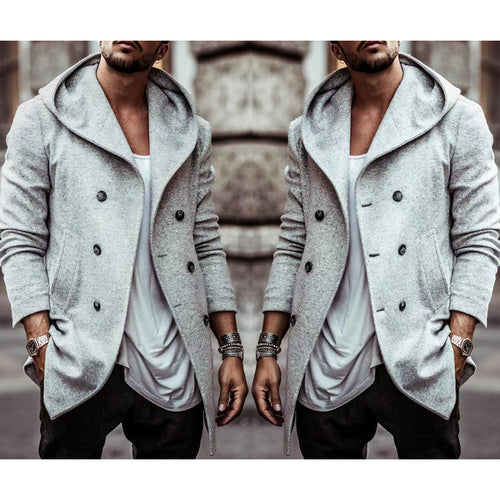 Elegant men's hoodie coat with double row of buttons and wide collar Amarae