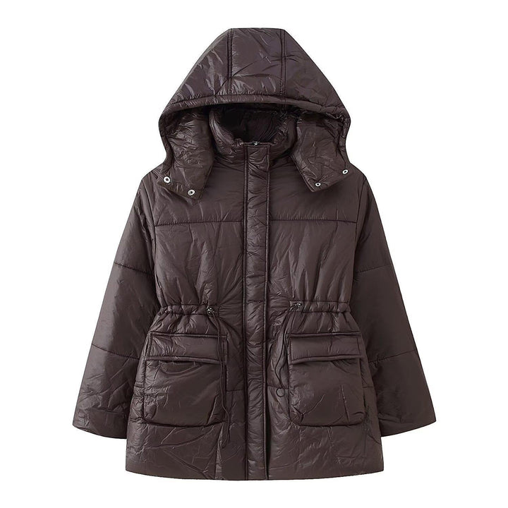 Ladies quilted transition jacket with hood and practical pockets Lune London