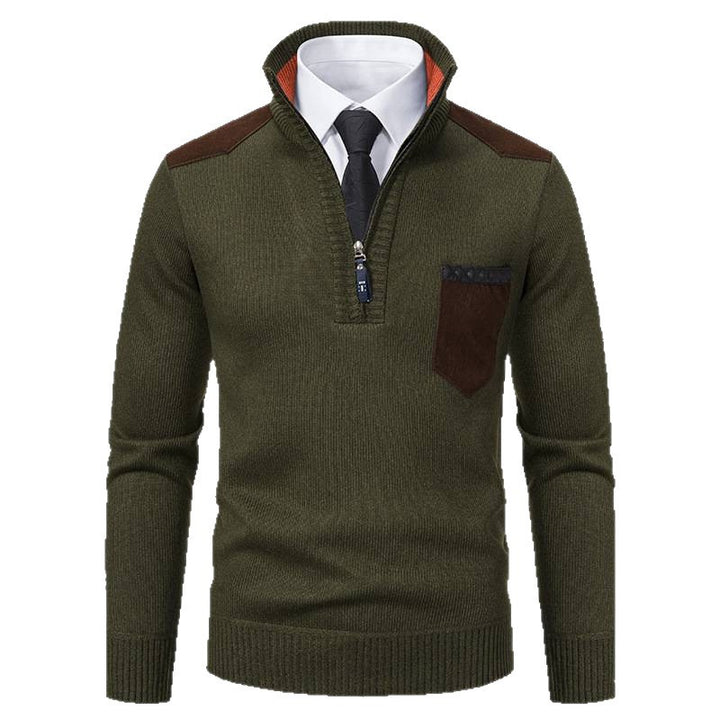 Elegant knitted sweater for men with collar and pockets Lune London