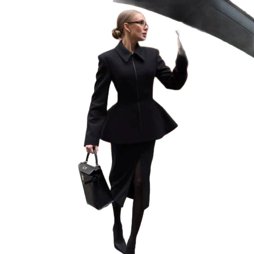 Women tailored zip blazer with peplum & structured shoulder Amarae