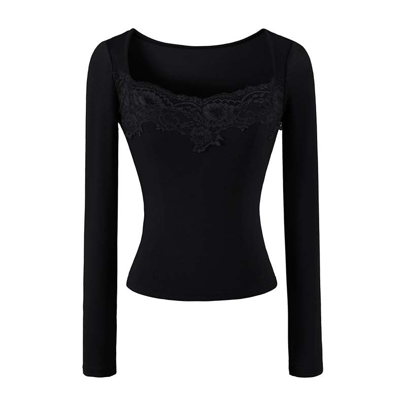 Women's Fitted Long Sleeve Shirt with Lace Bustier Look Amarae