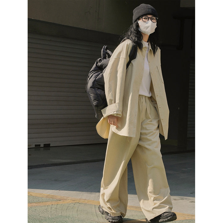 Ladies Extra Wide High-Waist Cotton Twill Palazzo Pants with Elastic Waistband and Side Pockets Amarae