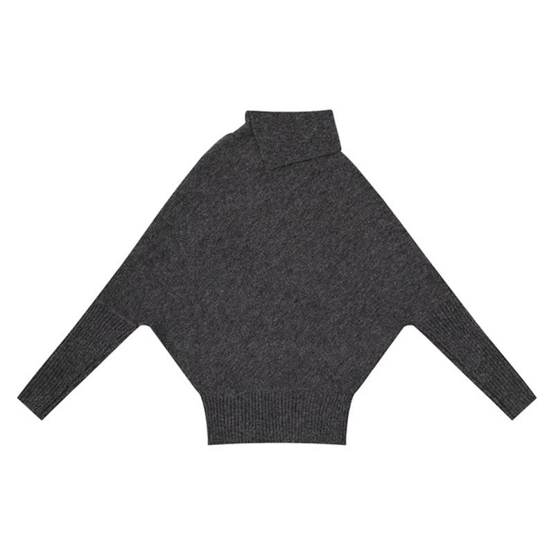 Women's oversized sweater with roll neck, asymmetric shoulder button placket and cable knit details Amarae