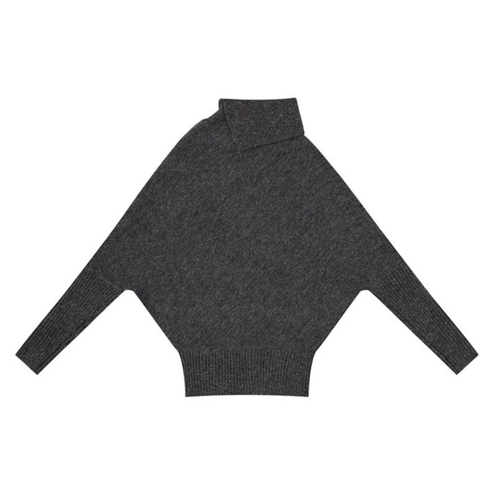 Women's oversized sweater with roll neck, asymmetric shoulder button placket and cable knit details Amarae