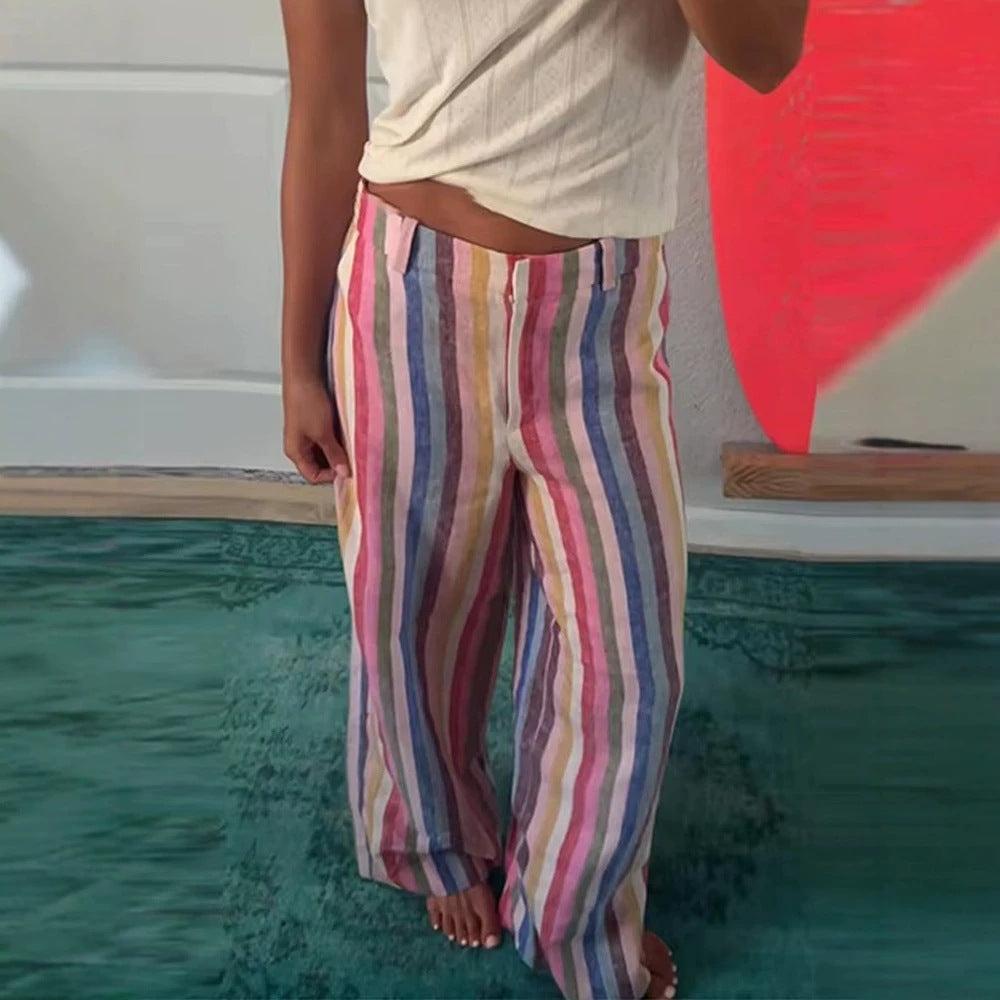 Women’s linen pants with wide leg, high waist & colorful striped pattern Amarae