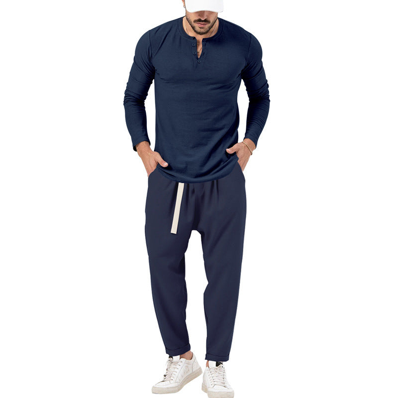 Men's Casual Long Sleeve Henley T-Shirt and Comfortable Jogging Pants Set Lune London