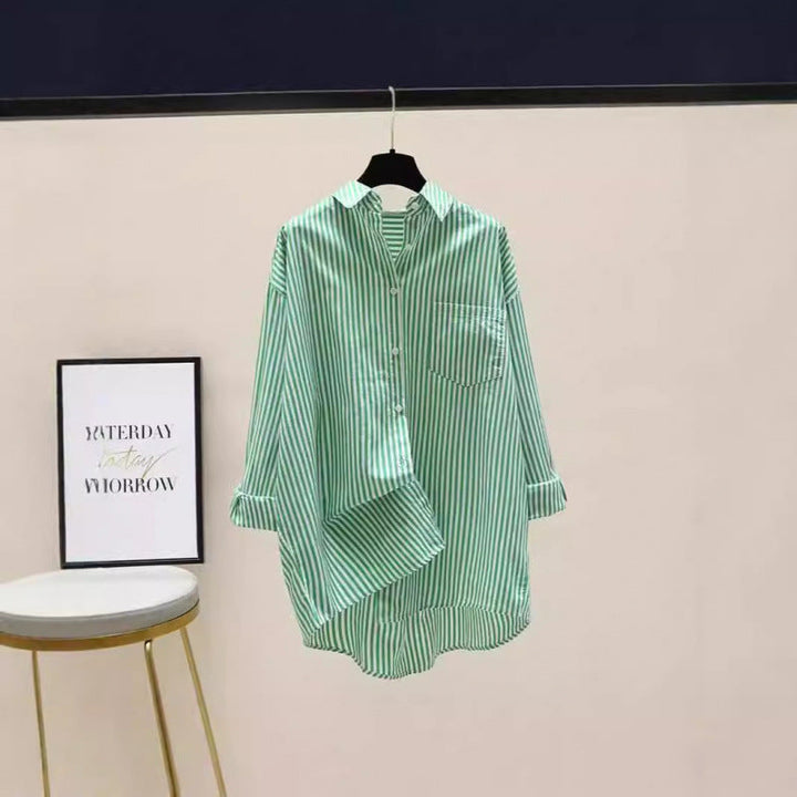 Women Striped Oversized Shirt with Longer Back and Practical Chest Pocket Lune London
