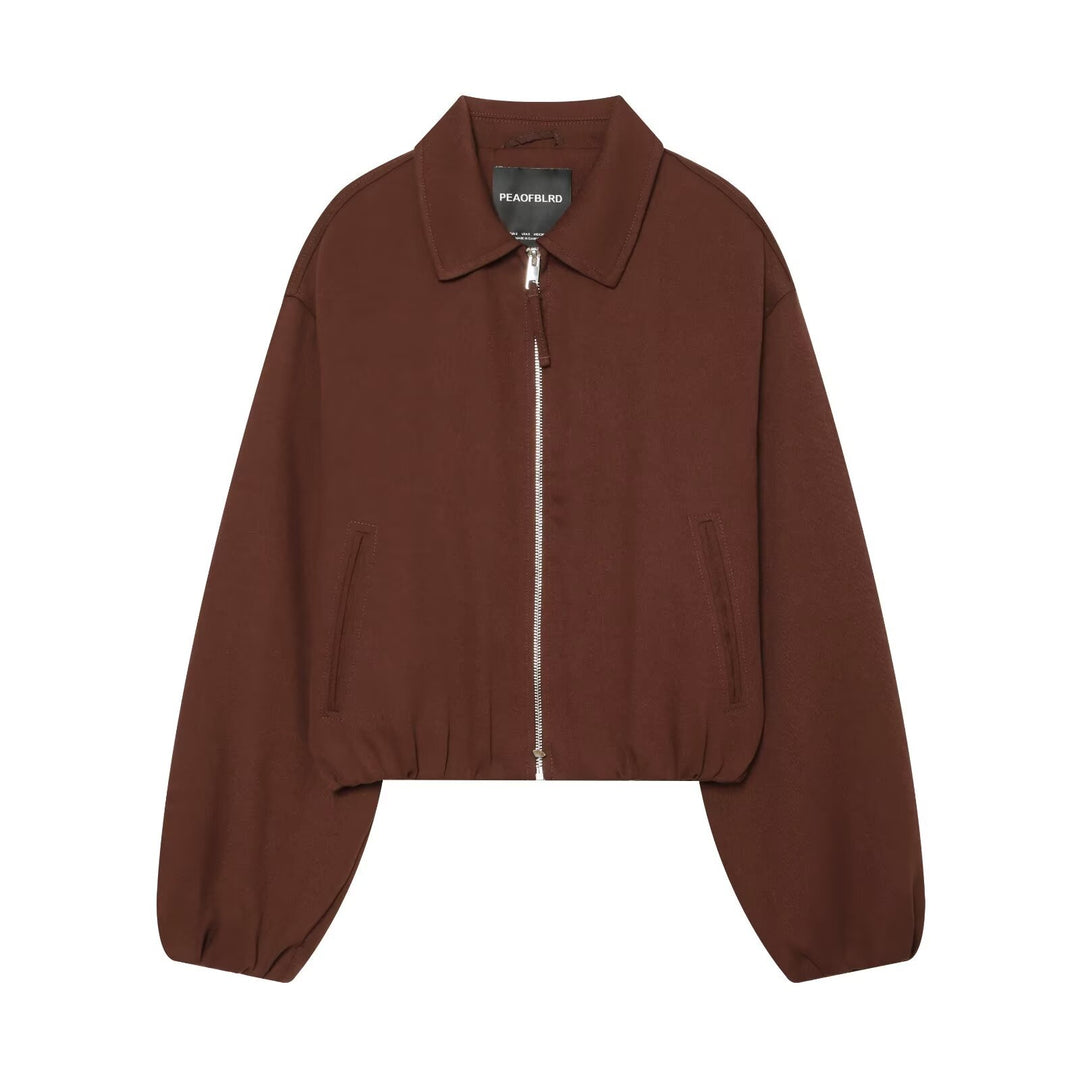 Women's Cropped Bomber Jacket in Oversized Cut with Full Length Zipper and Leopard Print Amarae