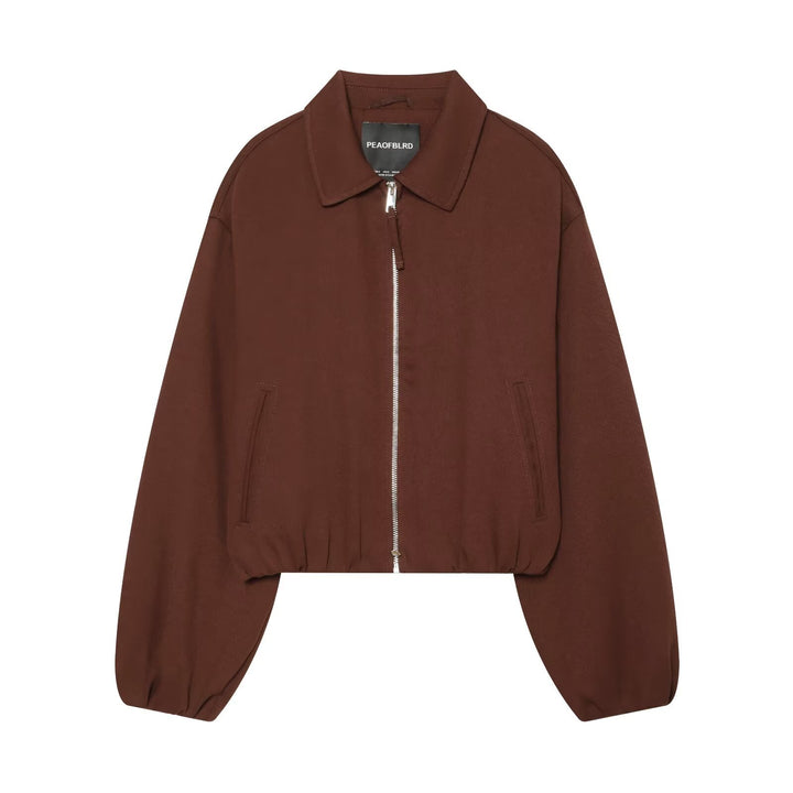 Women's Cropped Bomber Jacket in Oversized Cut with Full Length Zipper and Leopard Print Amarae